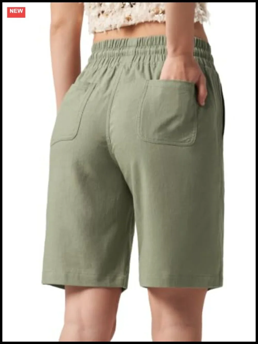Women's Linen Bermuda Shorts with Pockets High Waisted Casual Summer